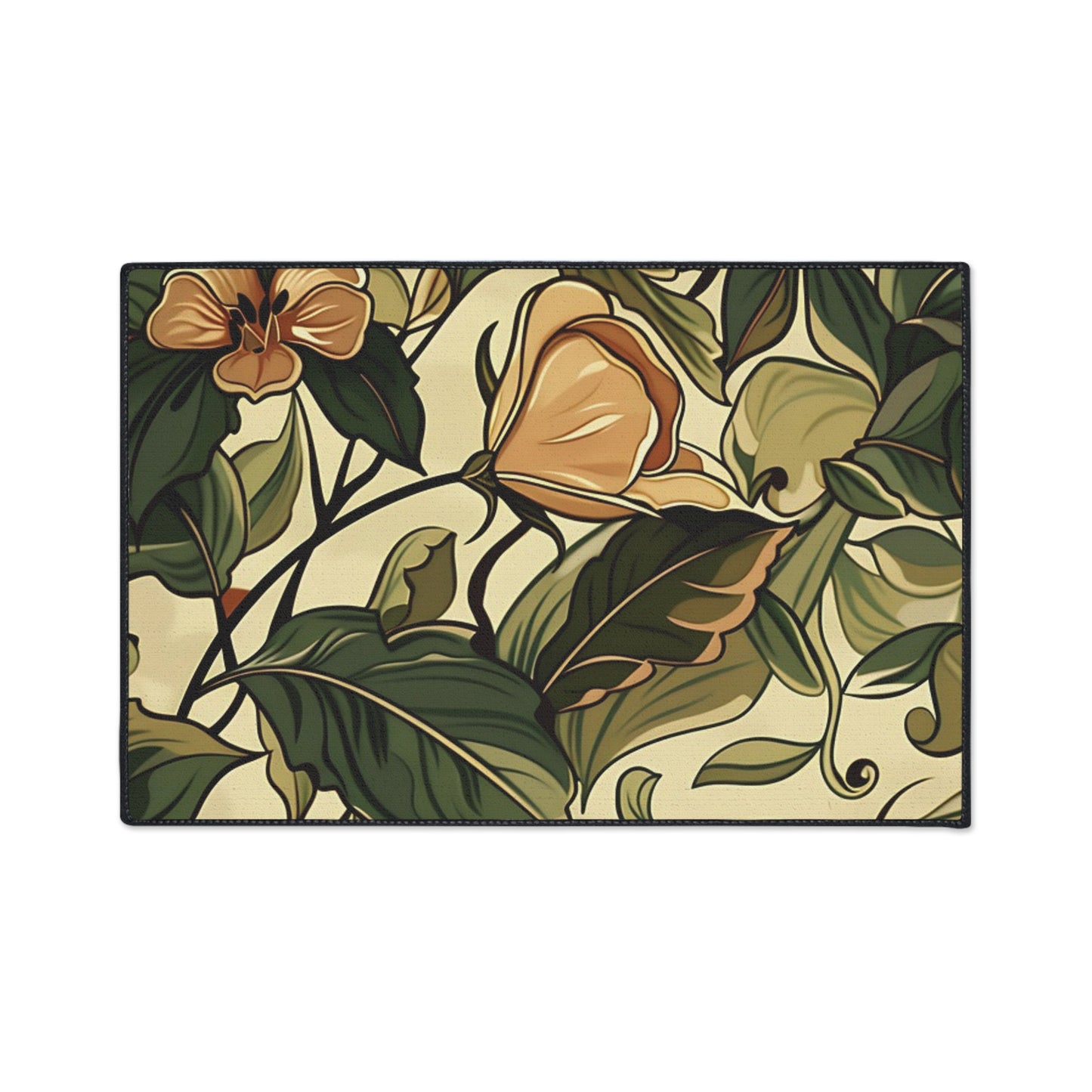 Floral Vine Heavy-Duty Floor Mat — Vintage Botanical Entrance Rug
