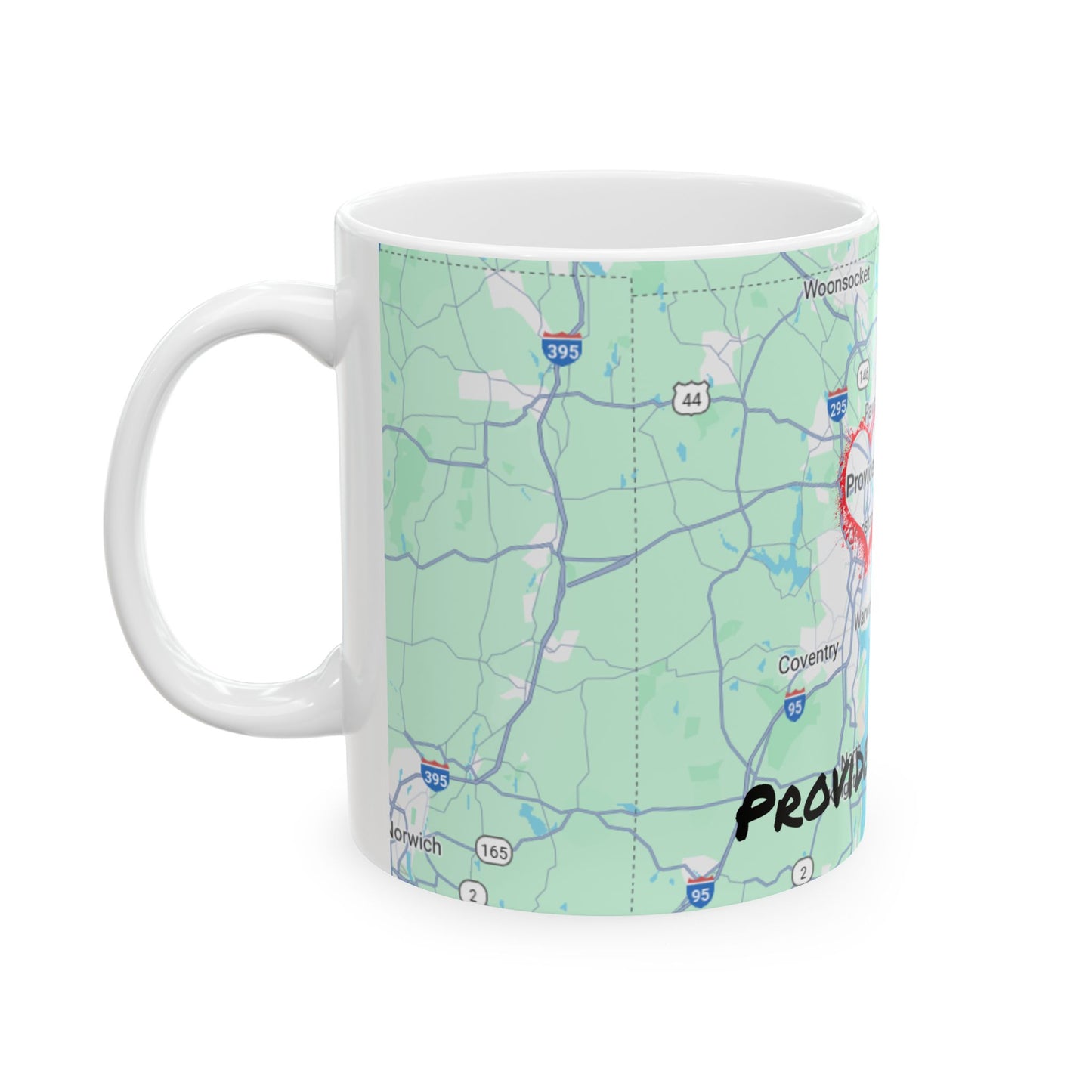 Custom Providence, RI Map Mug, Unique Ceramic Coffee Cup, Personalized Gift for Travelers, Rhode Island Souvenir, Heart Map Design