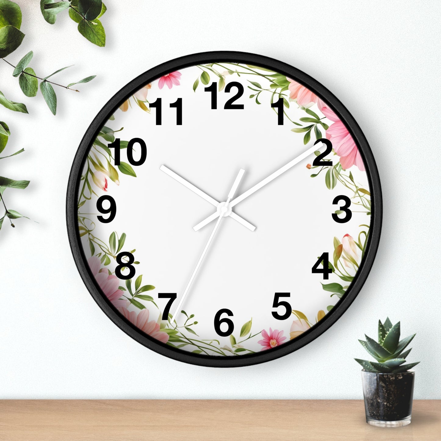Floral Wreath Wall Clock — Pink Garden Decorative Timepiece