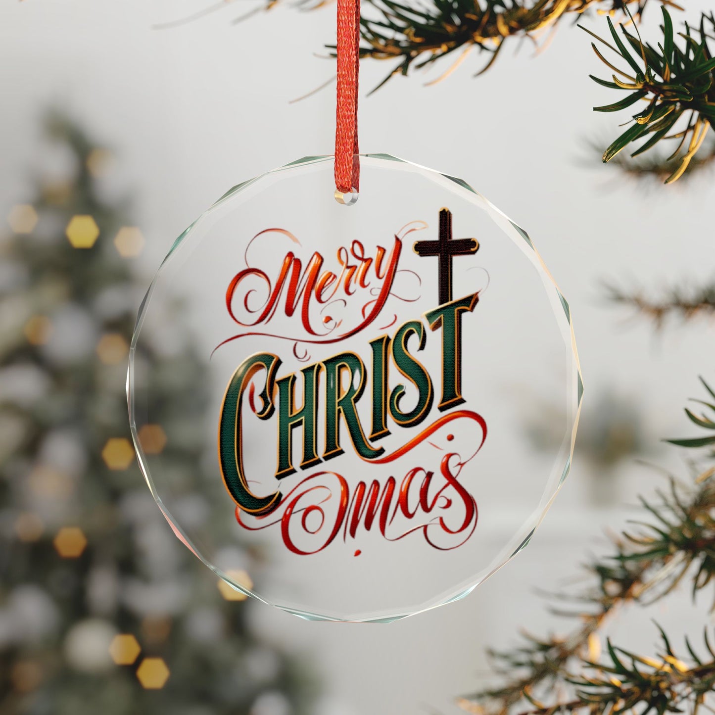 Merry CHRISTmas Heart Crystal Ornament — Religious Christmas Tree Decoration