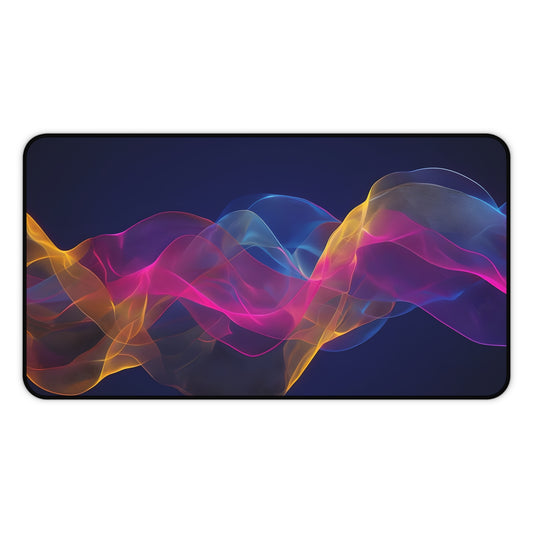Abstract Neon Wave Desk Mat — Colorful Smoke Mouse Pad for Office & Gaming