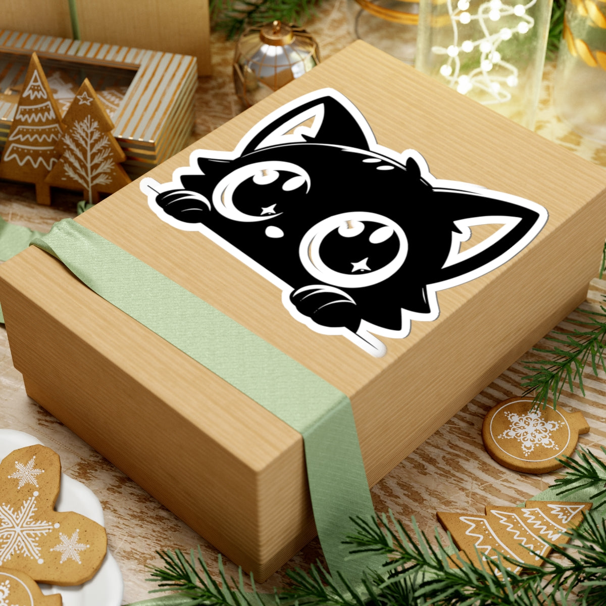 Cute Cat Kiss-Cut Stickers | Black Cat Laptop Decals, Cute Aesthetic Stickers, Gift for Cat Lovers, Cute Animal Stickers