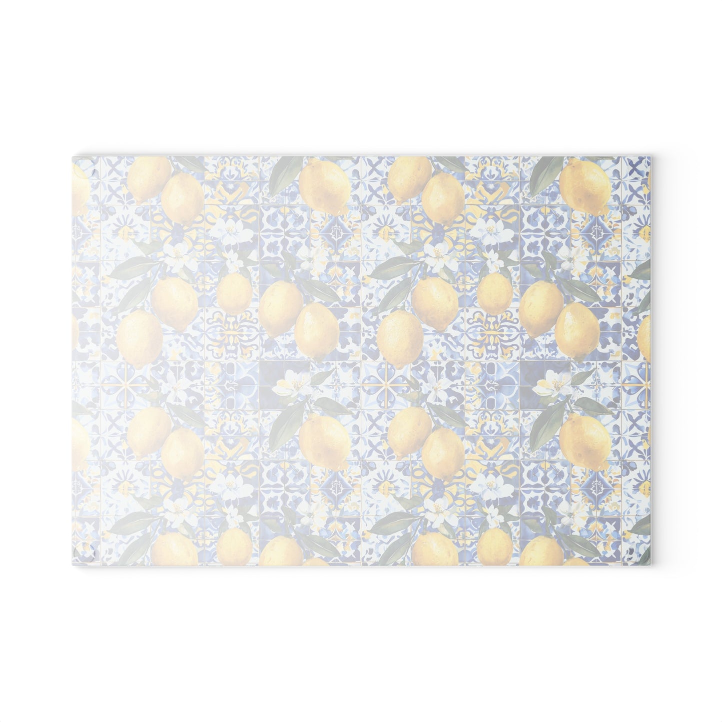 Lemon Tile Glass Cutting Board – Mediterranean Citrus Kitchen Decor