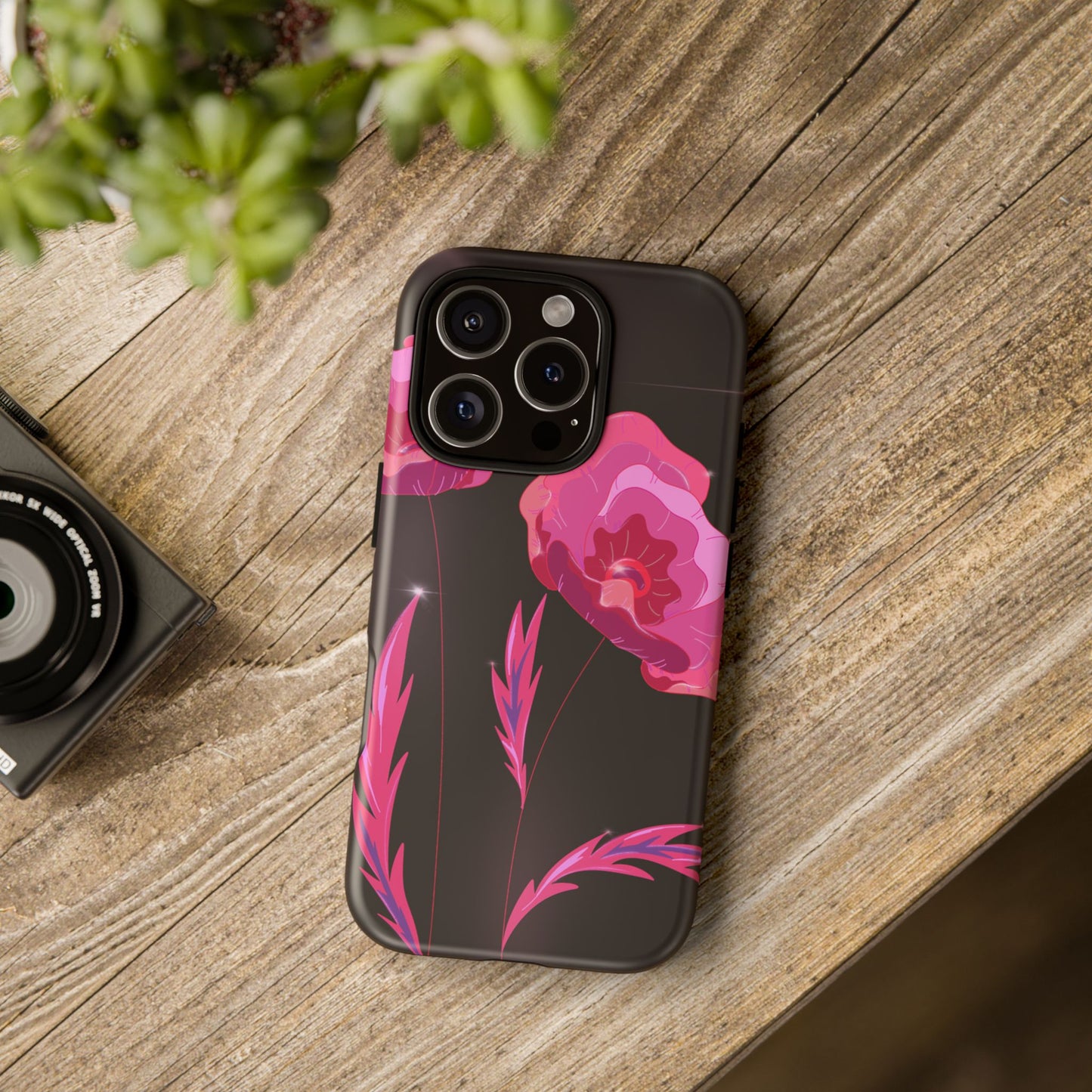 Floral iPhone Case | Tough Cases with Pink Poppy Design, Elegant Flower Phone Cover, Gift for Her, Spring Accessories, Chic Tech