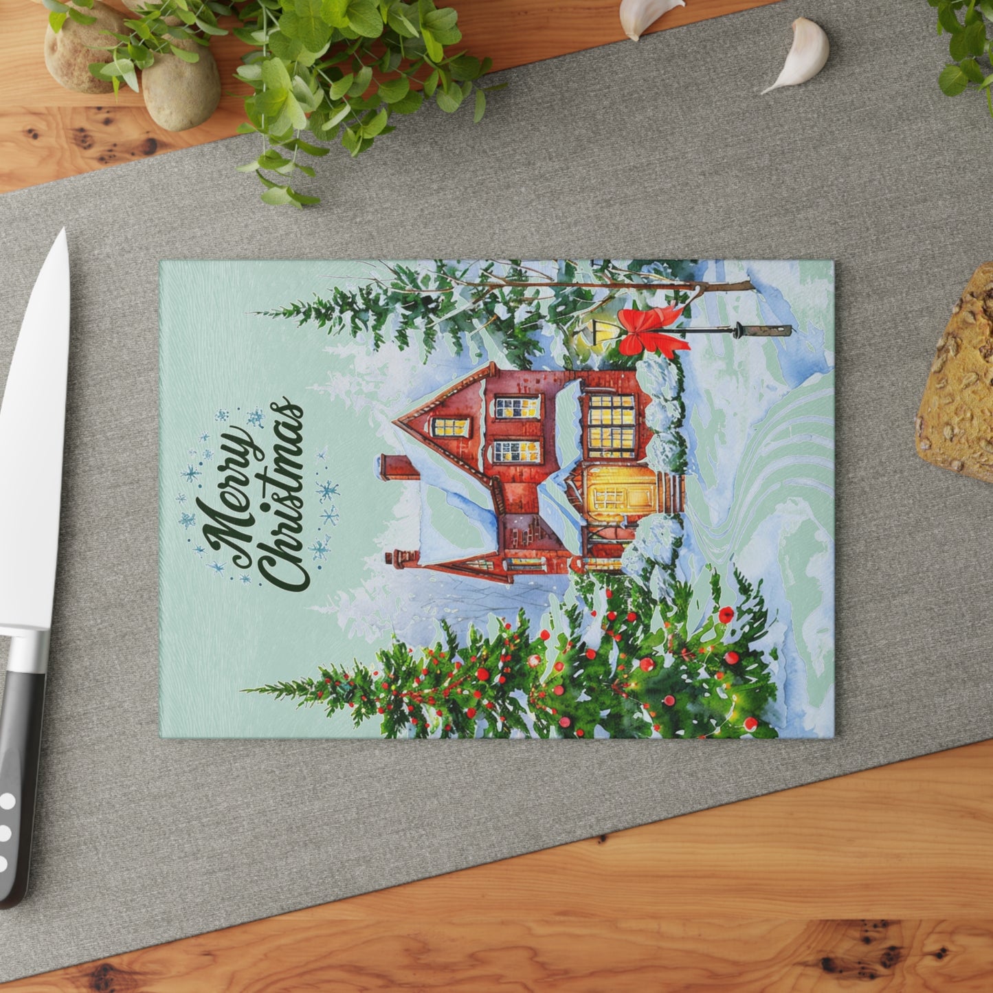 Christmas Glass Cutting Board - Festive Winter Home Design