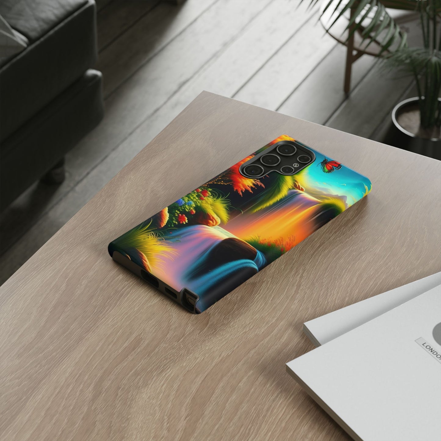 Phone Case - Vibrant Waterfall Landscape with Butterfly | Colorful Nature Protective Case