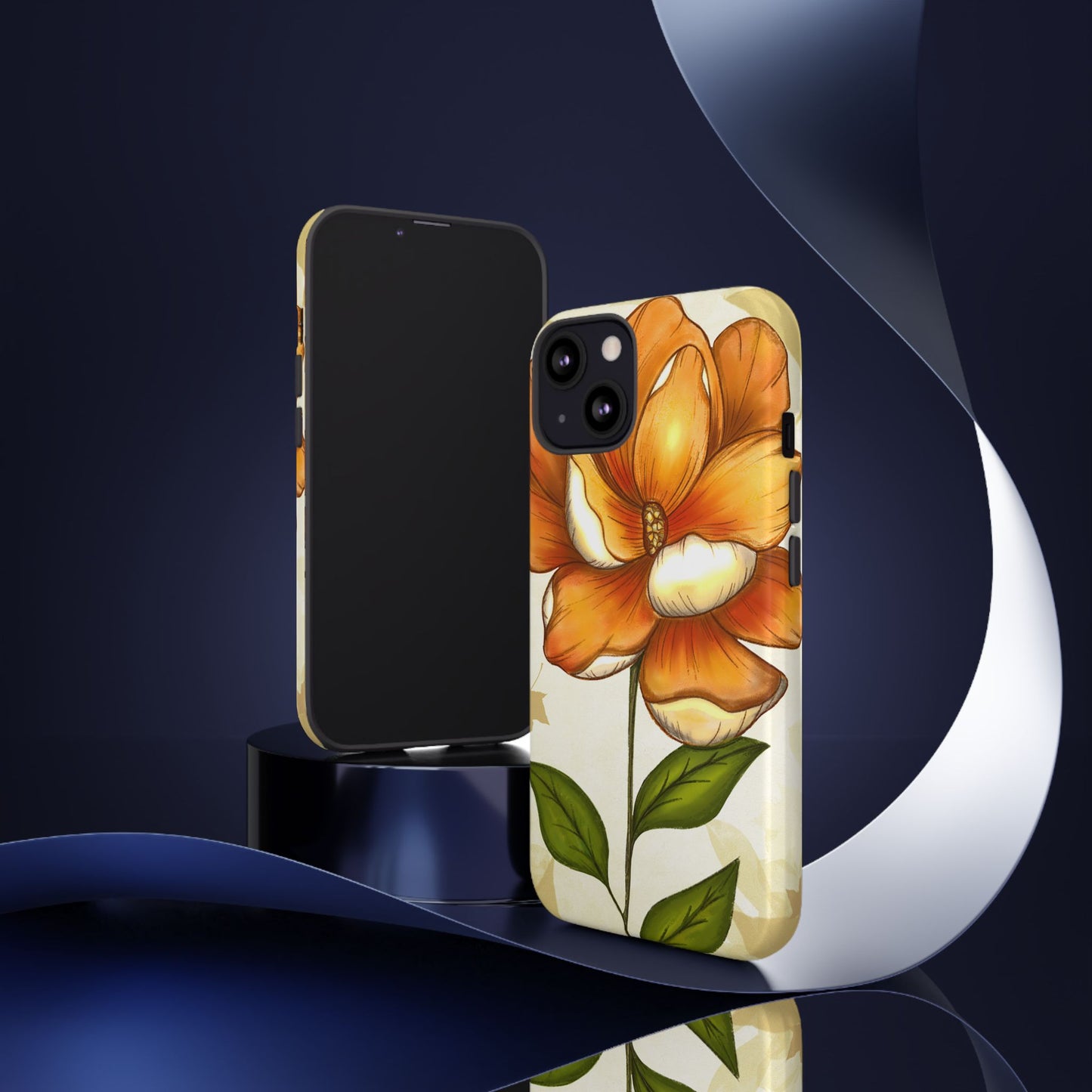Floral Phone Case with Orange Flower Design, Tough Phone Cover, Floral Gift, Stylish Tech Accessory, Nature Lovers, Spring Vibes