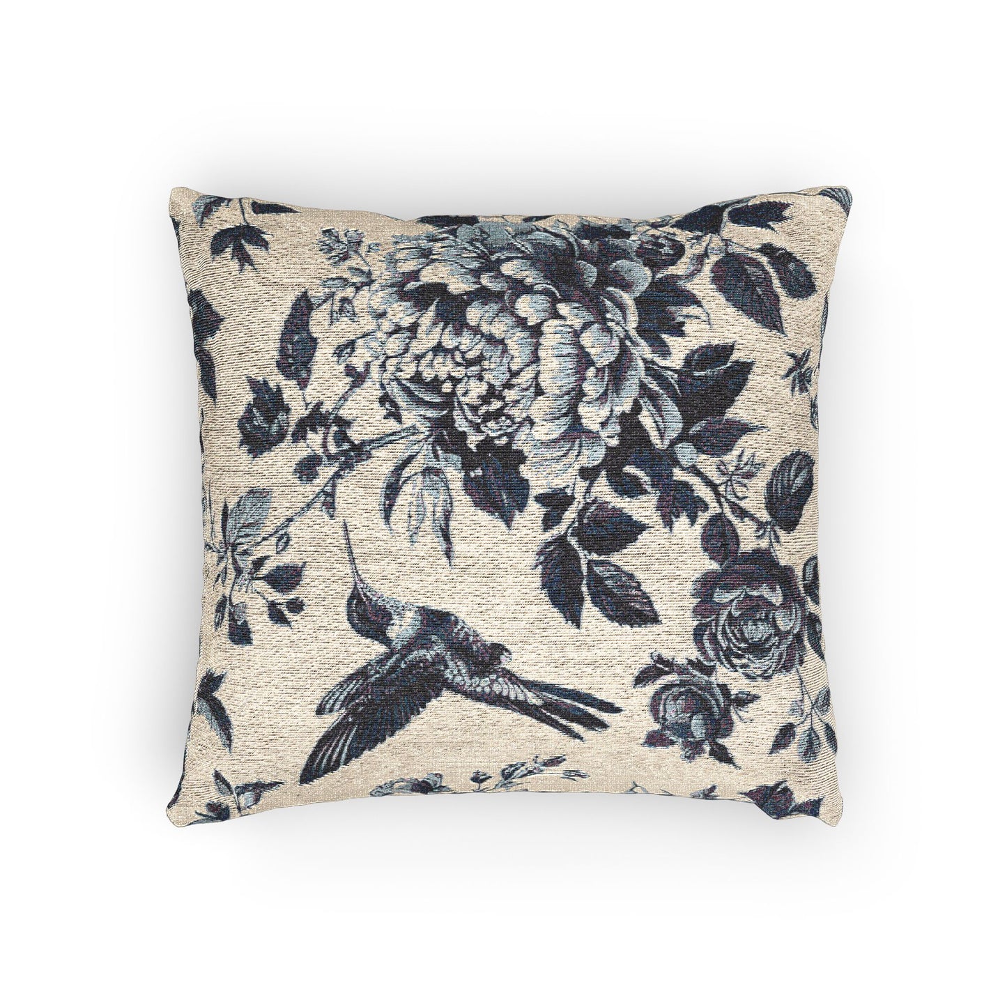 Floral Woven Pillow - Elegant Home Decor with Hummingbird Design