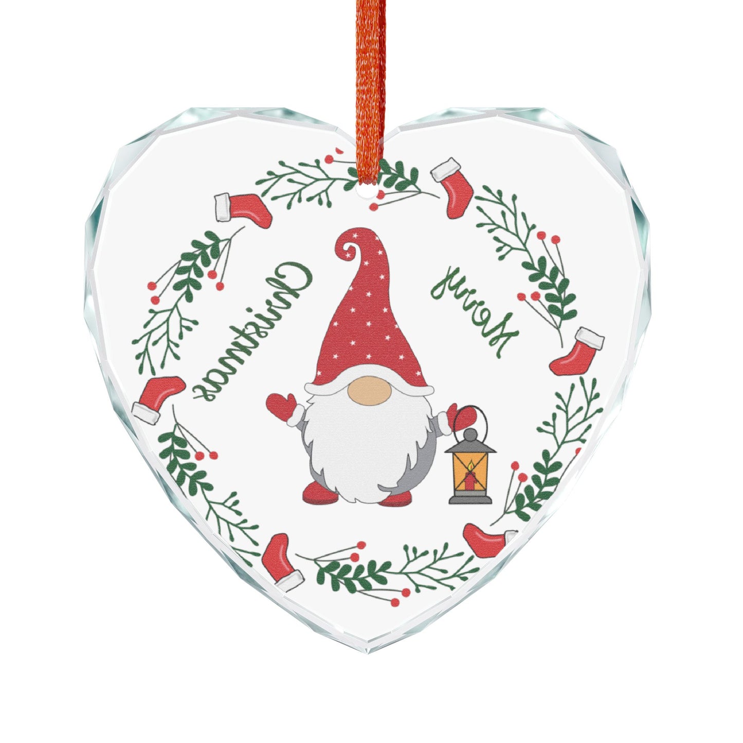 Heart Crystal Ornament — Merry Christmas Gnome Holiday Decoration