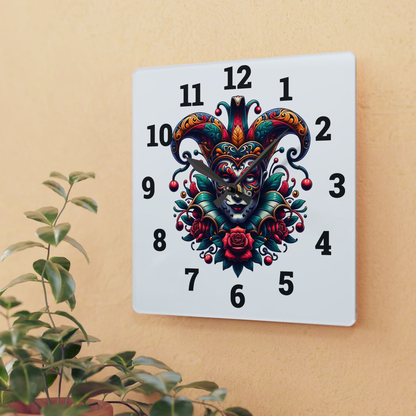 Vibrant Acrylic Wall Clock with Jester Design - Colorful Home