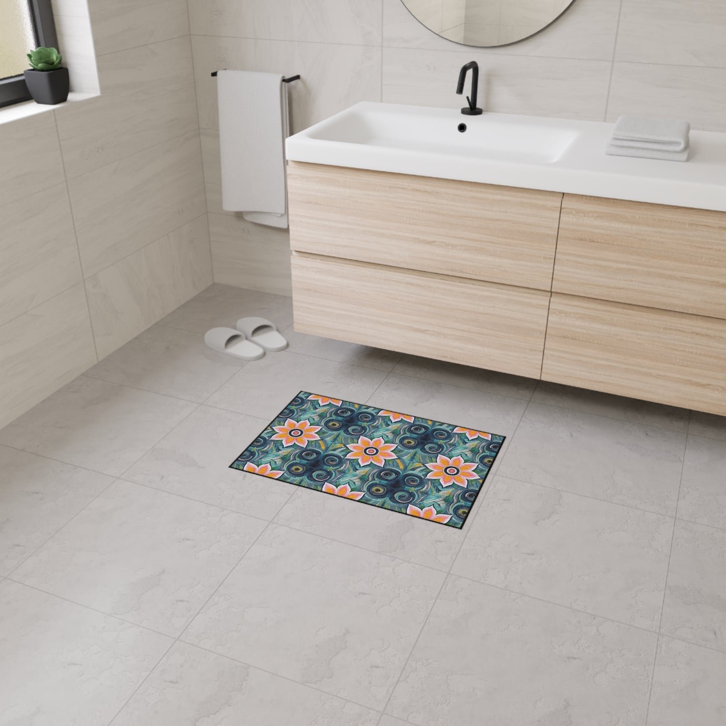 Floral Mosaic Heavy-Duty Floor Mat — Non-Slip Garden Pattern Rug