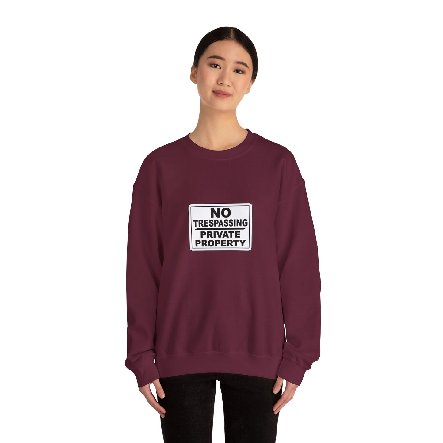 No Trespassing Crewneck Sweatshirt, Unisex Sweatshirt, Cozy Apparel, Casual Outfit, Gift for Homeowners, Security Sweater
