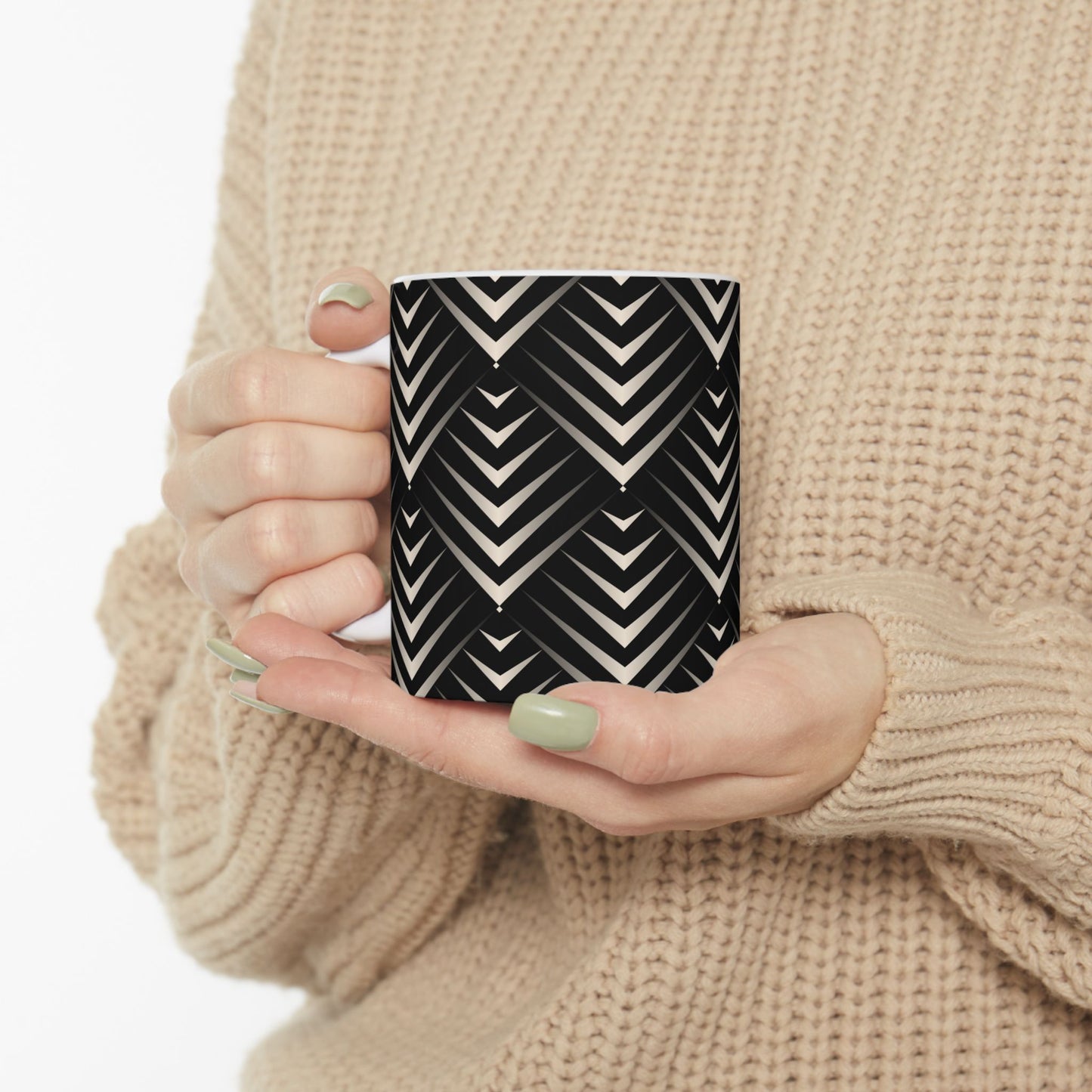 Chic Geometric Black and White Ceramic Mug - Coffee Lover Gift, Stylish Tea Cup, Home Decor, Modern Kitchenware, Unique Present