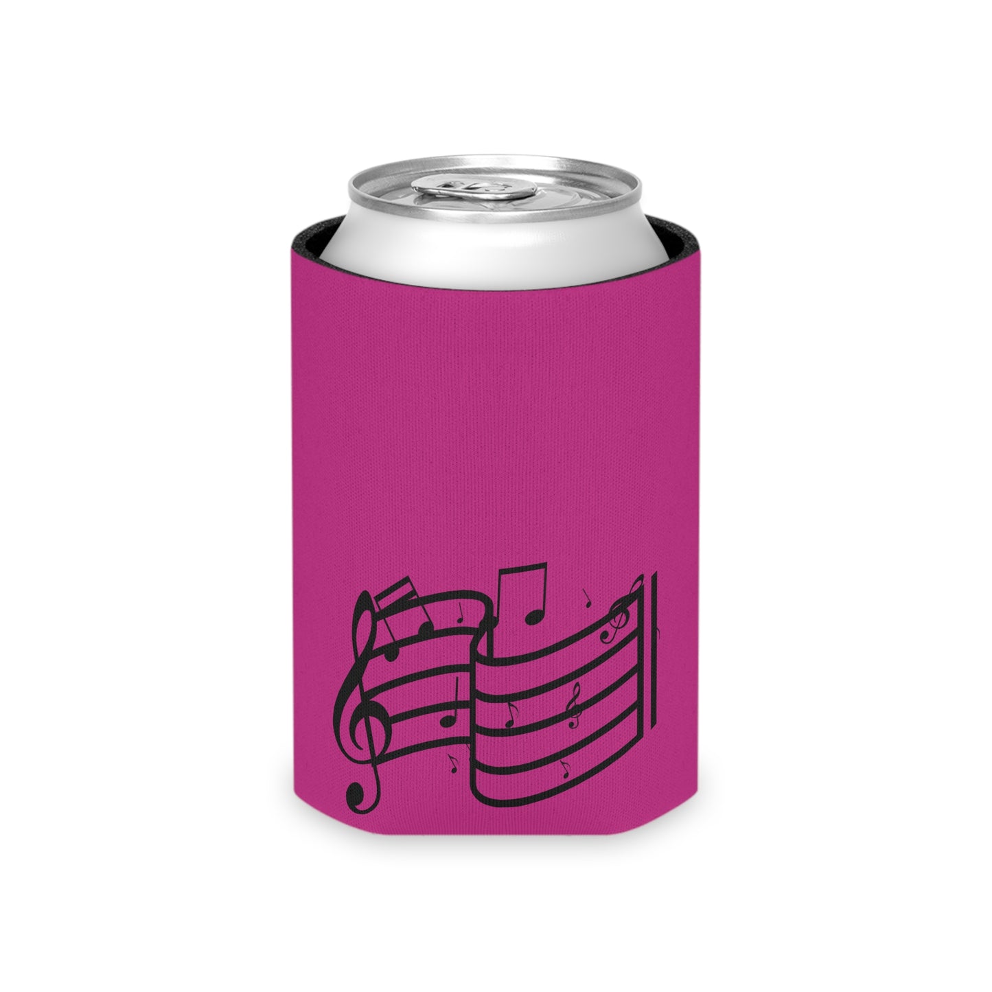 Musical Notes Can Cooler – Pink Neoprene Beverage Koozie for Music Lovers
