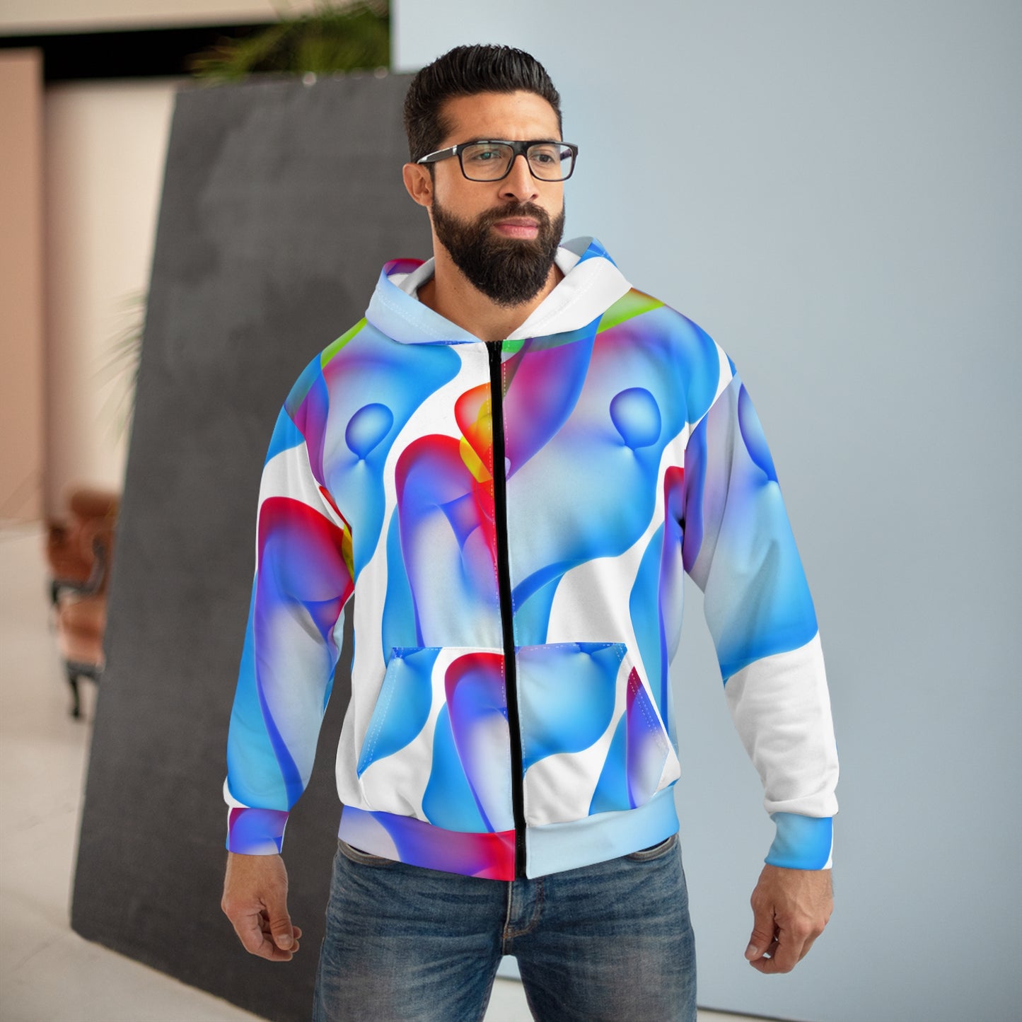 Vibrant Abstract Art Unisex Zip Hoodie, Colorful Jacket, Trendy Layer, Comfortable Gift, Casualwear, Stylish Streetwear