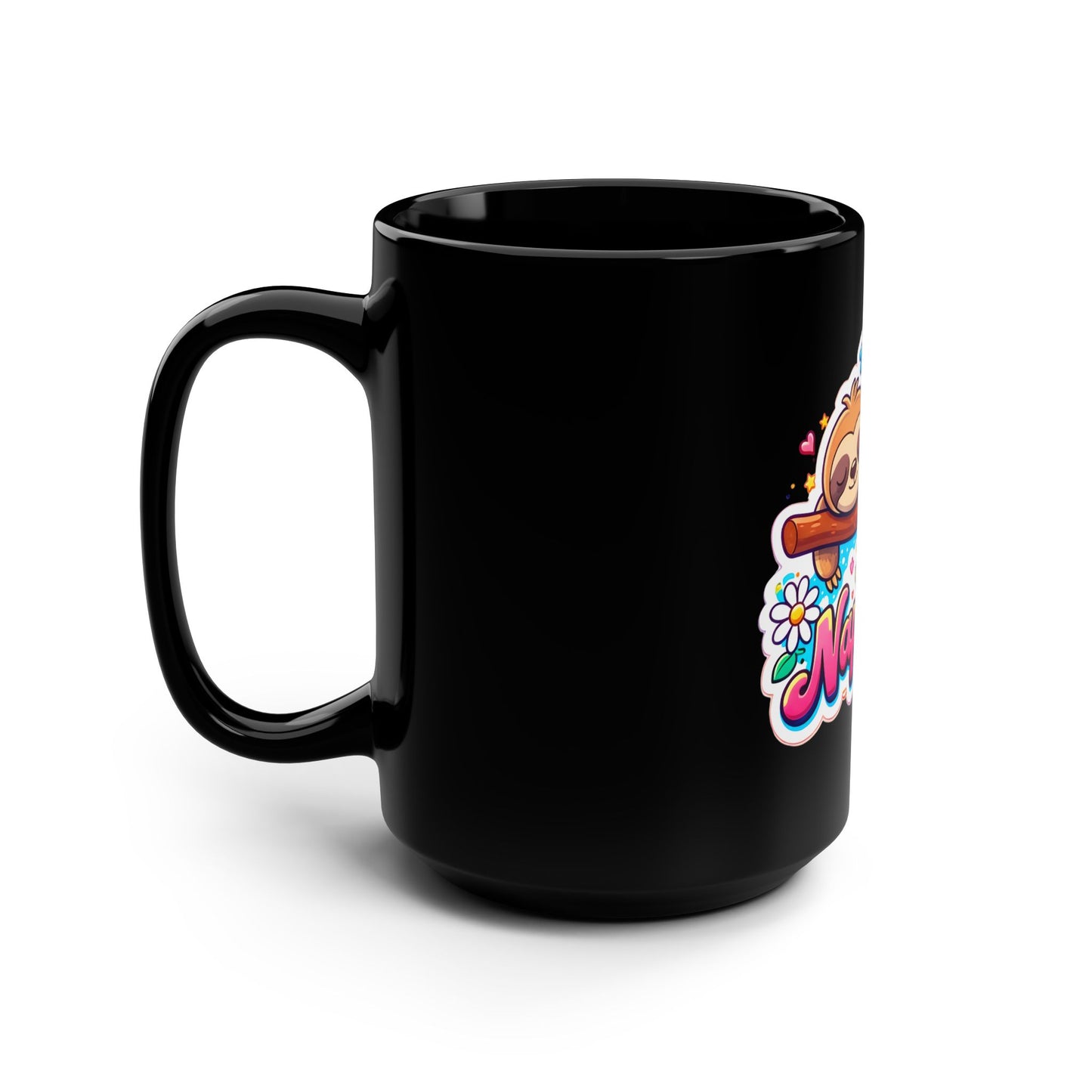 Napaholic Black Mug — Cute Sleeping Sloth 15oz Coffee Cup