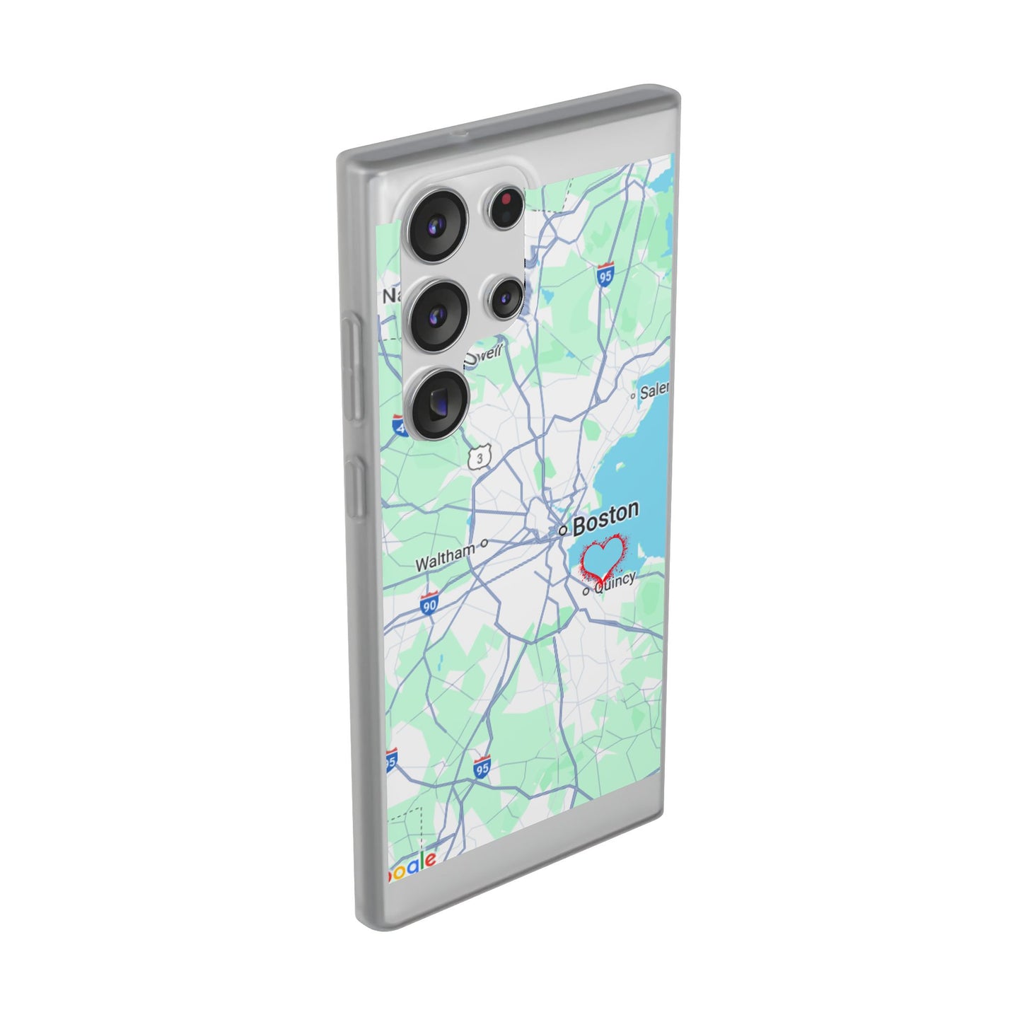 Boston Map Flexi Case for iPhone, Custom Location Phone Case, Unique Gift, Boston Heart Design, Travel Lover Accessory