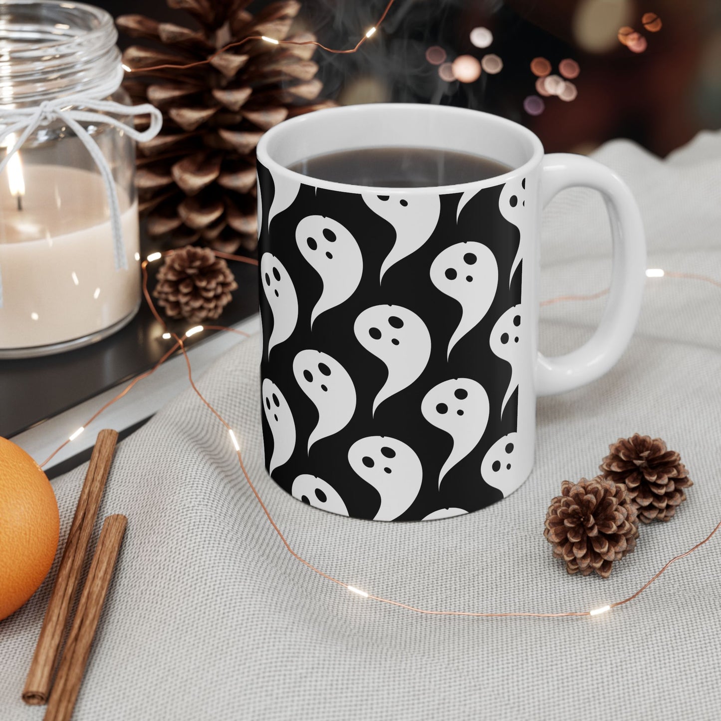 Ghostly Charm Ceramic Mug | Perfect for Halloween, Cozy Drinks, Spooky Vibes, Unique Gift, Kitchen Decor