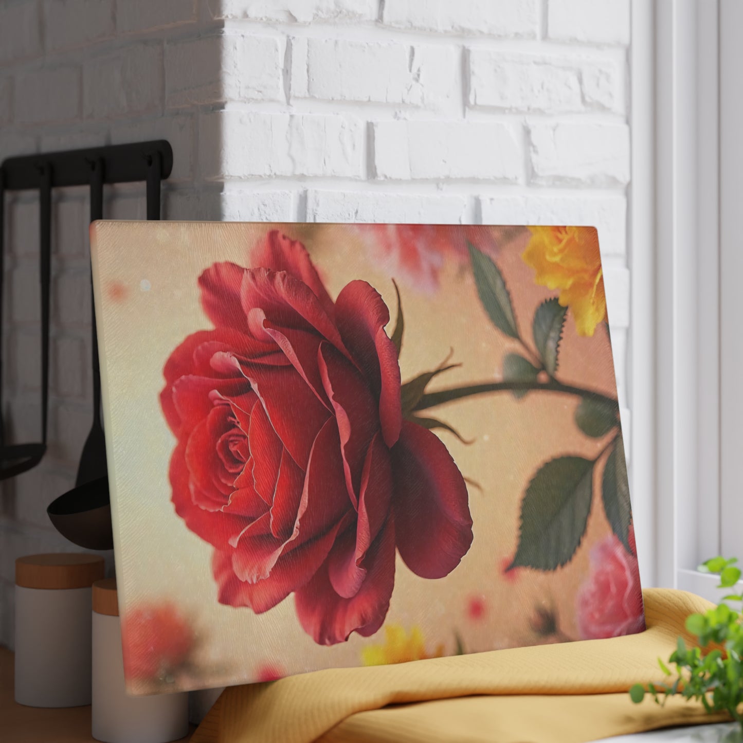 Romantic Floral Glass Cutting Board, Kitchen Decor, Wedding Gift, Home Cooking, Unique Housewarming Gift, Gift for Her