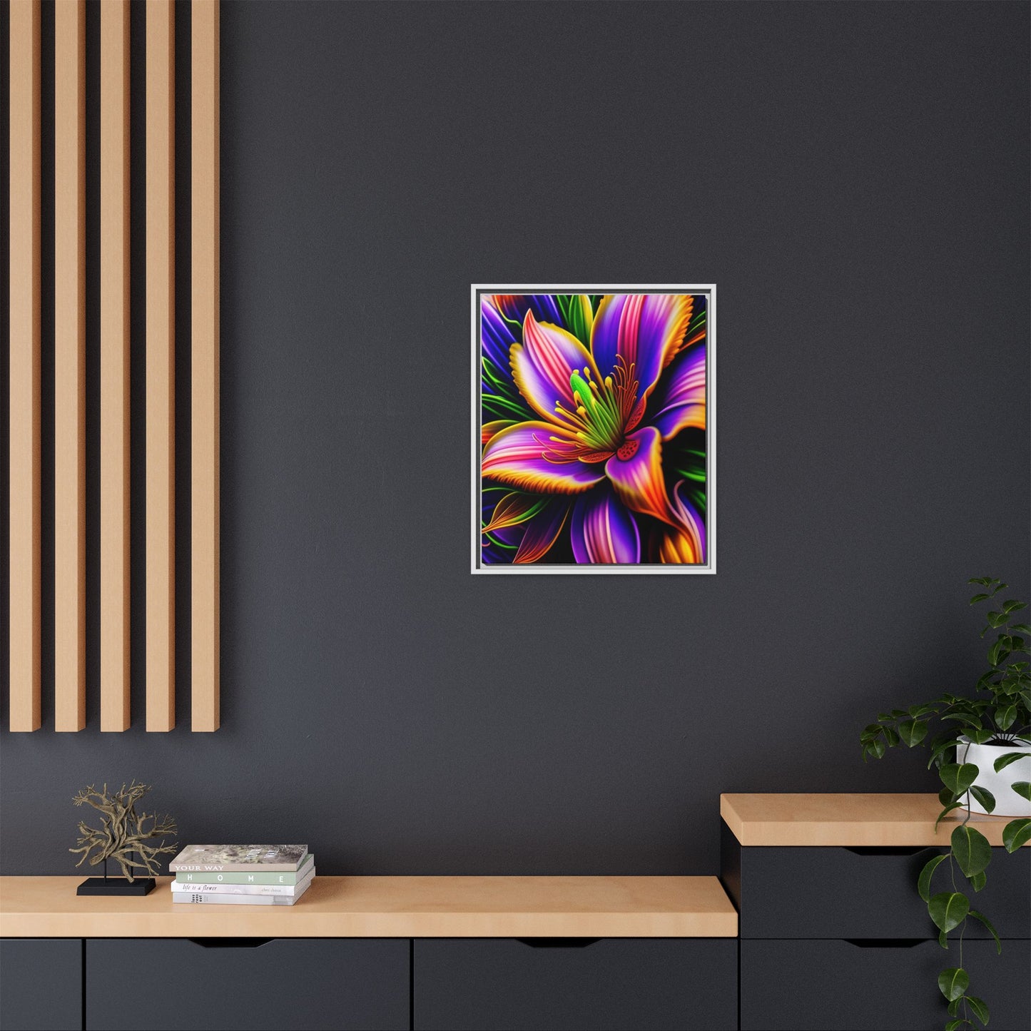 Vibrant Neon Floral Matte Canvas Print — Framed Wall Art