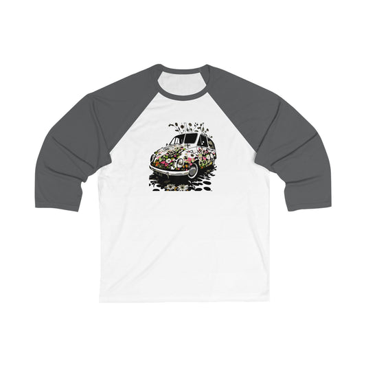 Floral Vintage Car Baseball Tee - Unisex 3/4 Sleeve Shirt, Gift for Car Lovers, Spring Fashion, Retro Style, Cute Casual Wear
