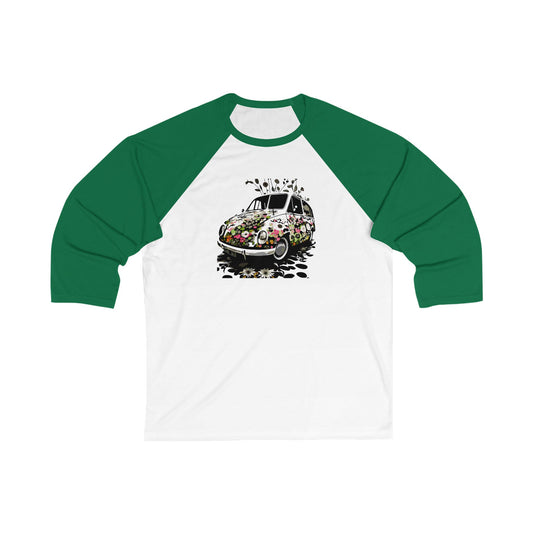 Floral Vintage Car Baseball Tee - Unisex 3/4 Sleeve Shirt, Gift for Car Lovers, Spring Fashion, Retro Style, Cute Casual Wear