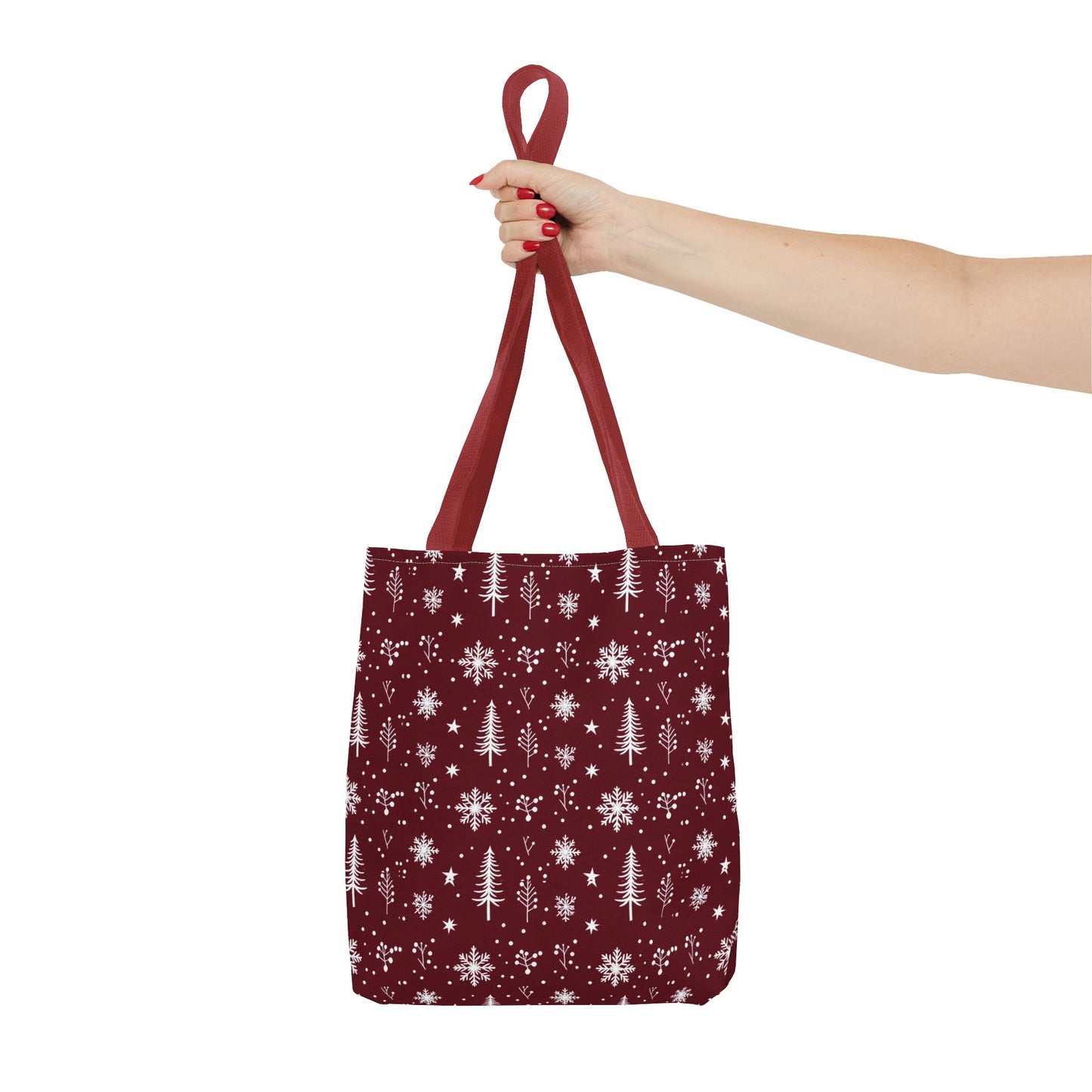 Christmas Snowflake Tote Bag – Burgundy Holiday Patterned Carryall
