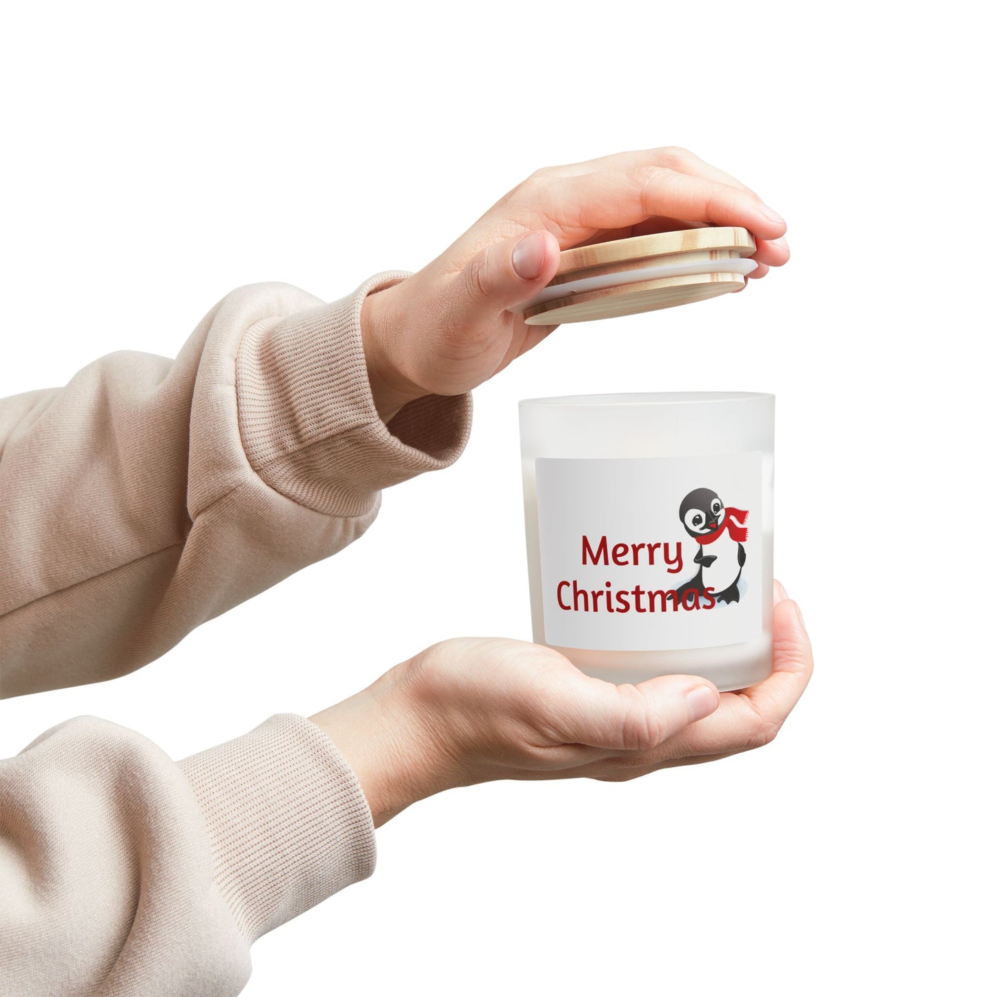 Merry Christmas Frosted Glass Candle, Holiday Gift, Winter Decor, Home Fragrance, Cozy Atmosphere, Christmas Decoration