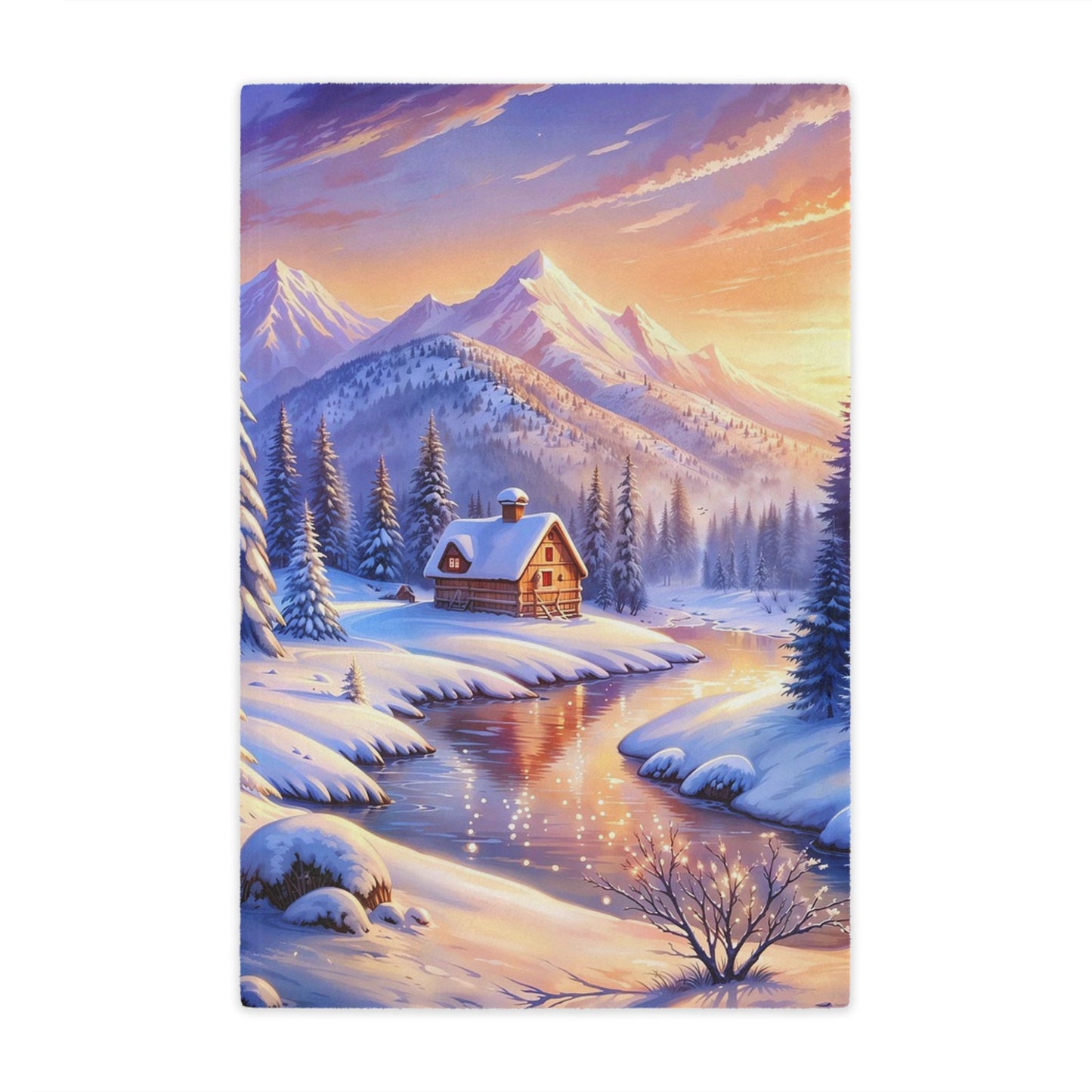 Winter Cabin Minky Blanket – Cozy Snowy Mountain Throw for Home & Holiday Décor