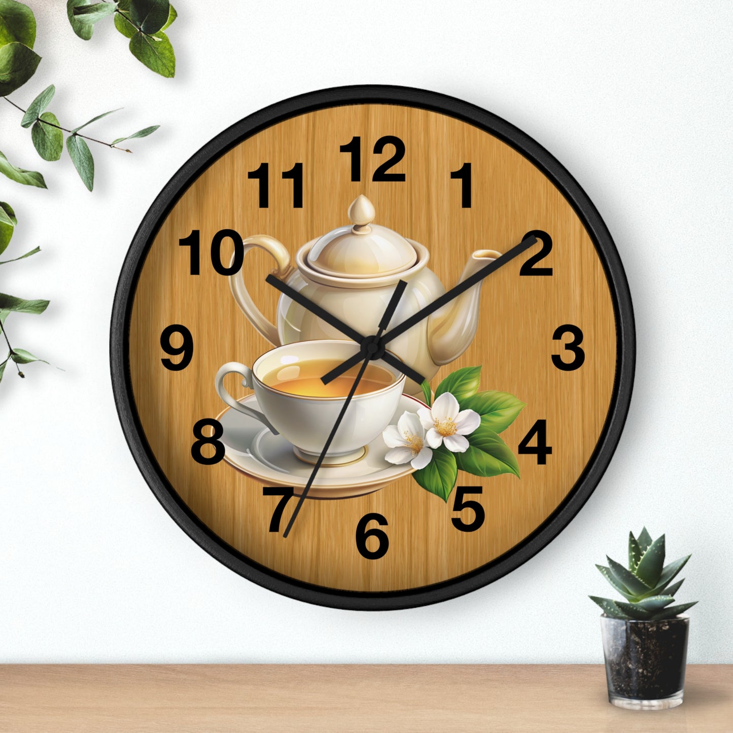 Tea Time Wall Clock, Rustic Kitchen Decor, Gift for Tea Lovers, Home Office Accent, Floral Design