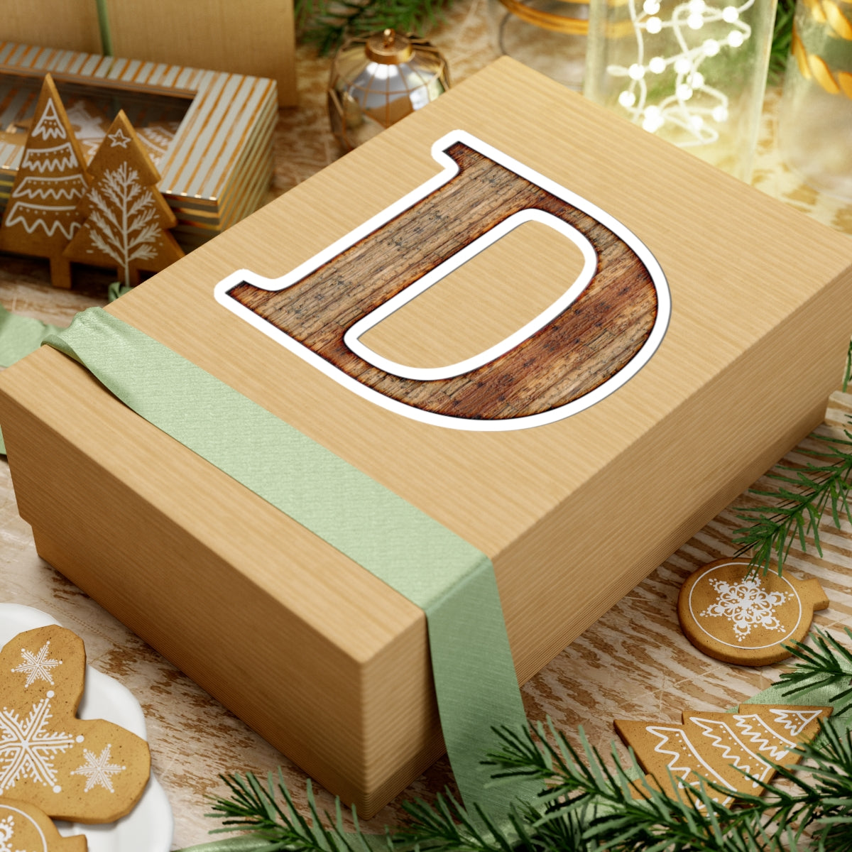 Wood Grain Letter D Sticker — Rustic Monogram Kiss-Cut Sticker for Laptops & Water Bottles