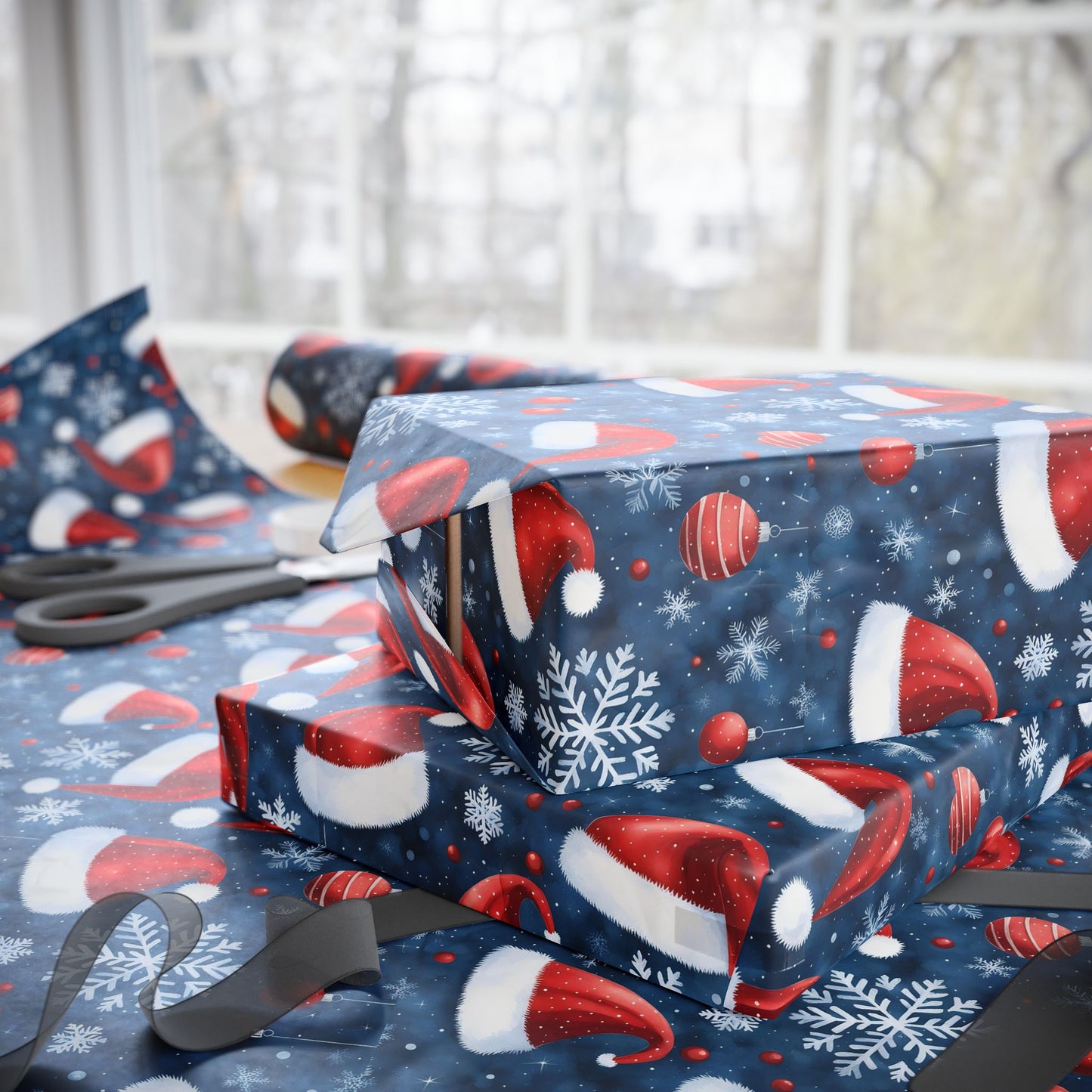 Christmas Santa Hat Wrapping Paper Roll — Festive Snowflake Gift Wrap