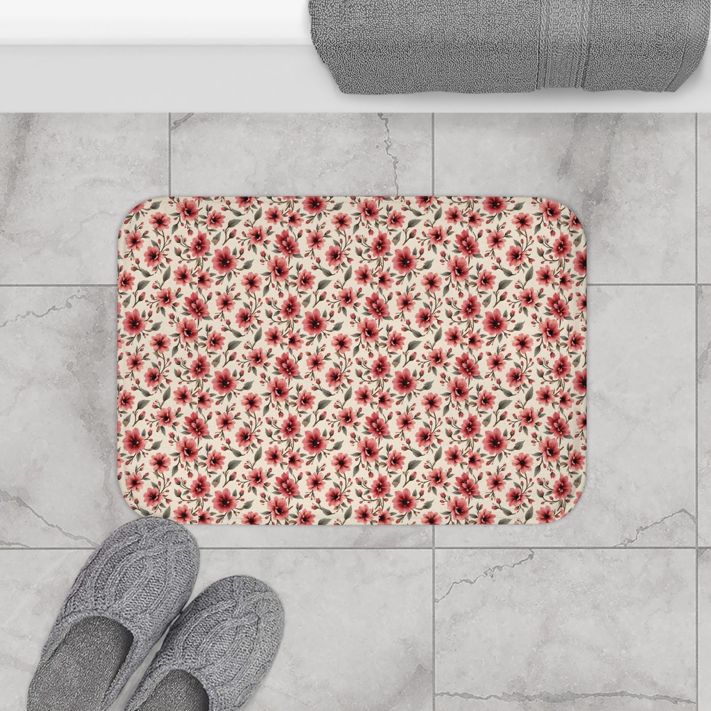 Floral Print Bath Mat - Cozy Bathroom Decor, Flower Bath Rug, Spring Home Accessory, Mothers Day Gift, Floral Shower Mat