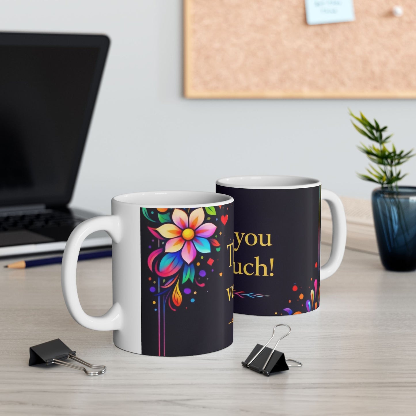 Thank You Very Much Ceramic Mug — Colorful Floral Gratitude Coffee Cup (11oz/15oz)