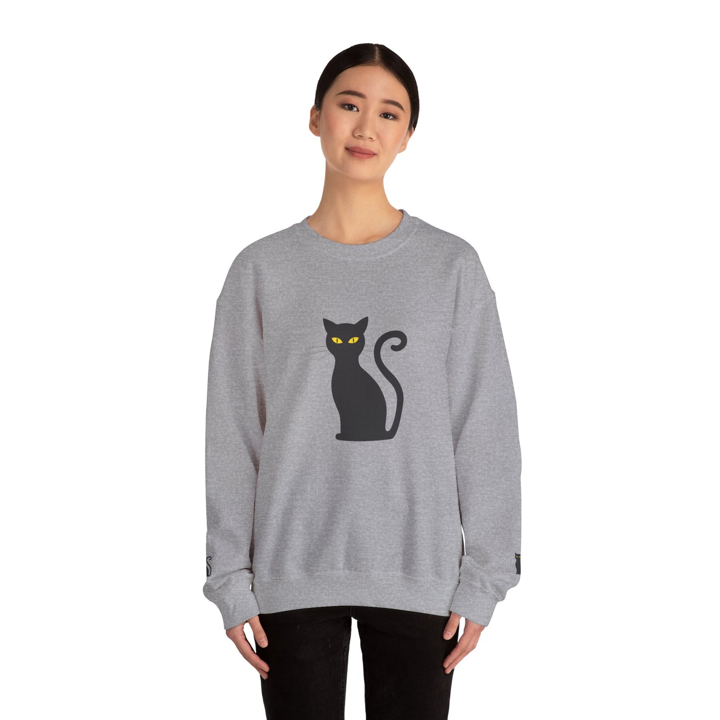 Black Cat Crewneck Sweatshirt — Cute Witchy Halloween Cat Pullover