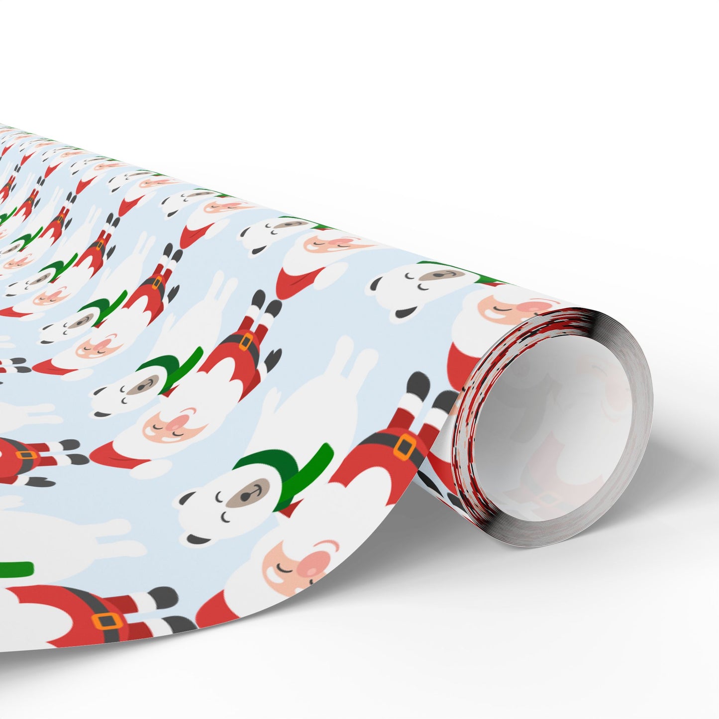 Wrapping Paper — Cute Santa & Polar Bear Holiday Gift Wrap (Festive Blue Roll)