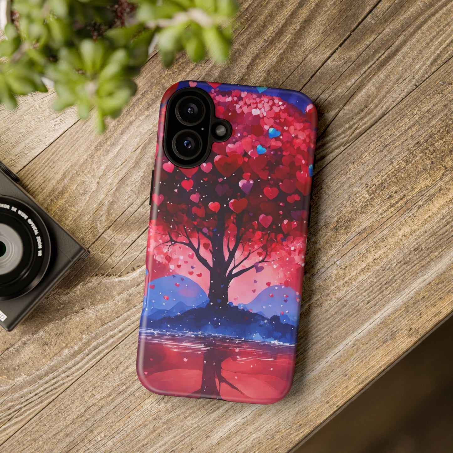 Heart Tree Phone Case — Romantic Red & Blue Protective Tough Case