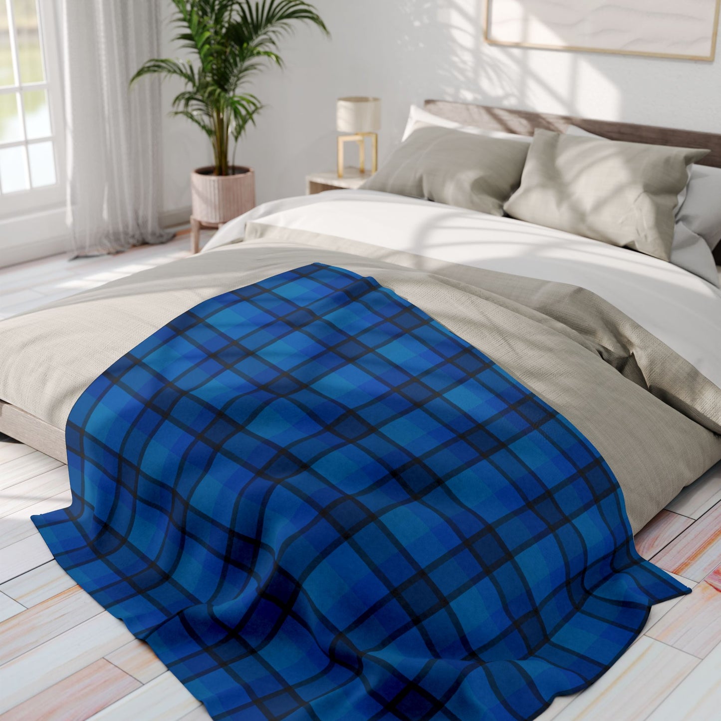 Cozy Arctic Fleece Blanket, Blue Plaid Throw, Warm Winter Decor, Home Gift, Hygge Style, Cozy Blanket for All Occasions