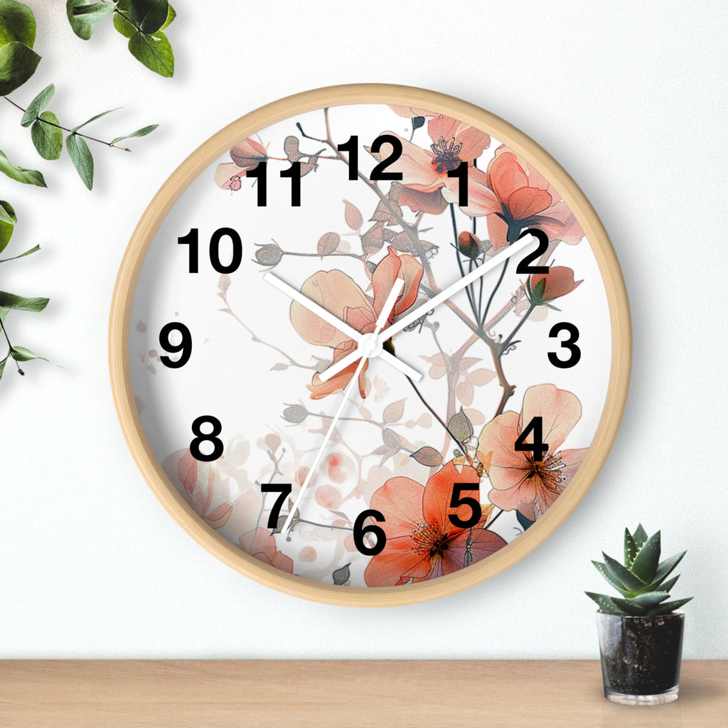 Floral Wall Clock — Soft Orange Blossom Decorative Clock