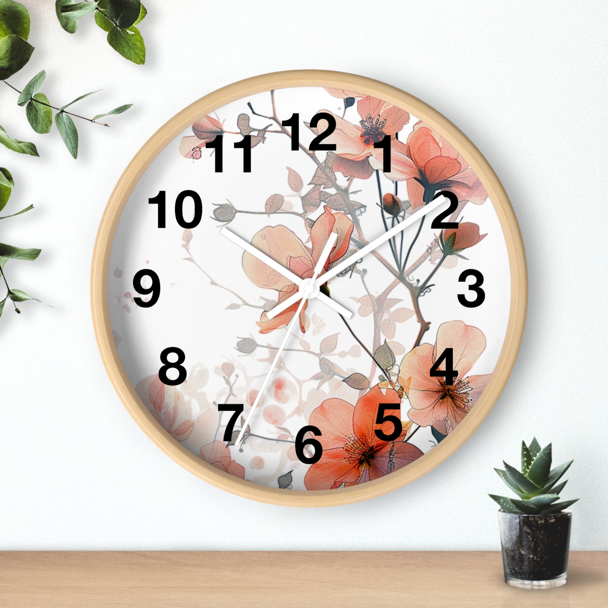Floral Wall Clock — Soft Orange Blossom Decorative Clock