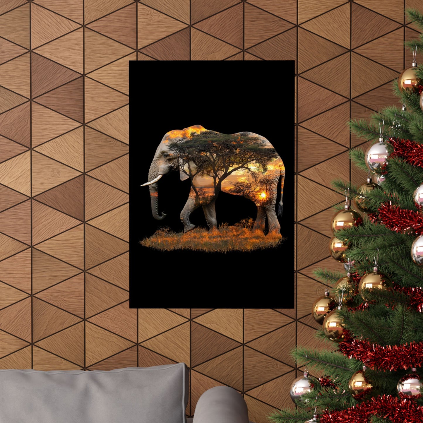 Elephant Sunset Matte Vertical Poster, Wall Art Decor, Animal Lovers Art, Gift for Nature Enthusiasts, Home Decoration