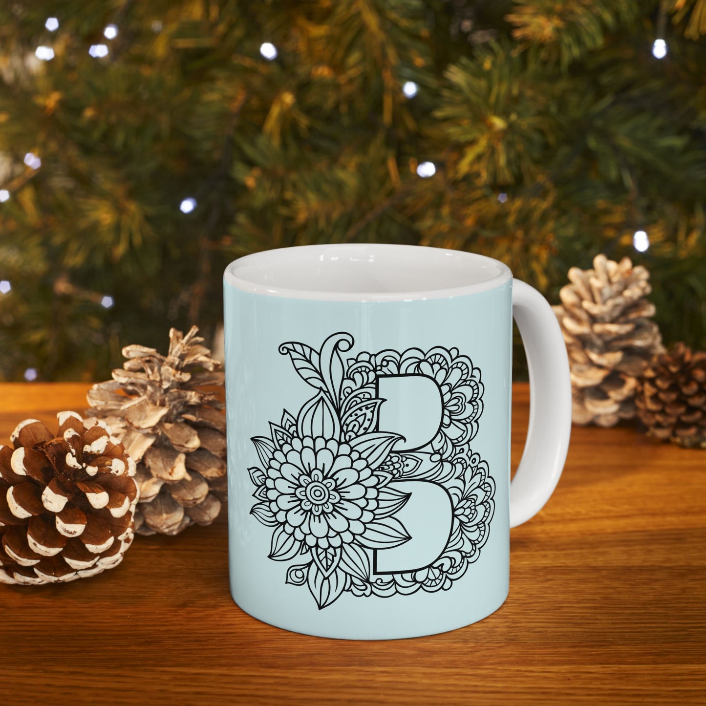 Mandala Design Ceramic Mug -Letter B Relaxing Gift for Tea Lovers, Coffee Enthusiasts, Home Decor, Perfect for Holidays, Zen Vibe