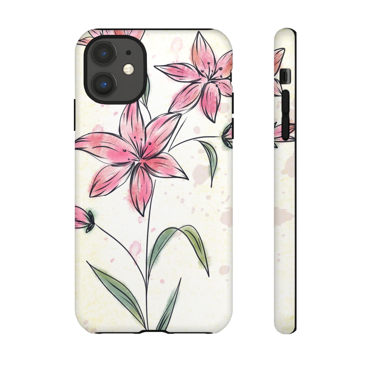 Floral Phone Case with Elegant Pink Lilies, Cute Floral Accessories, Phone Protection, Gift for Her, Stylish Cell Phone Cover