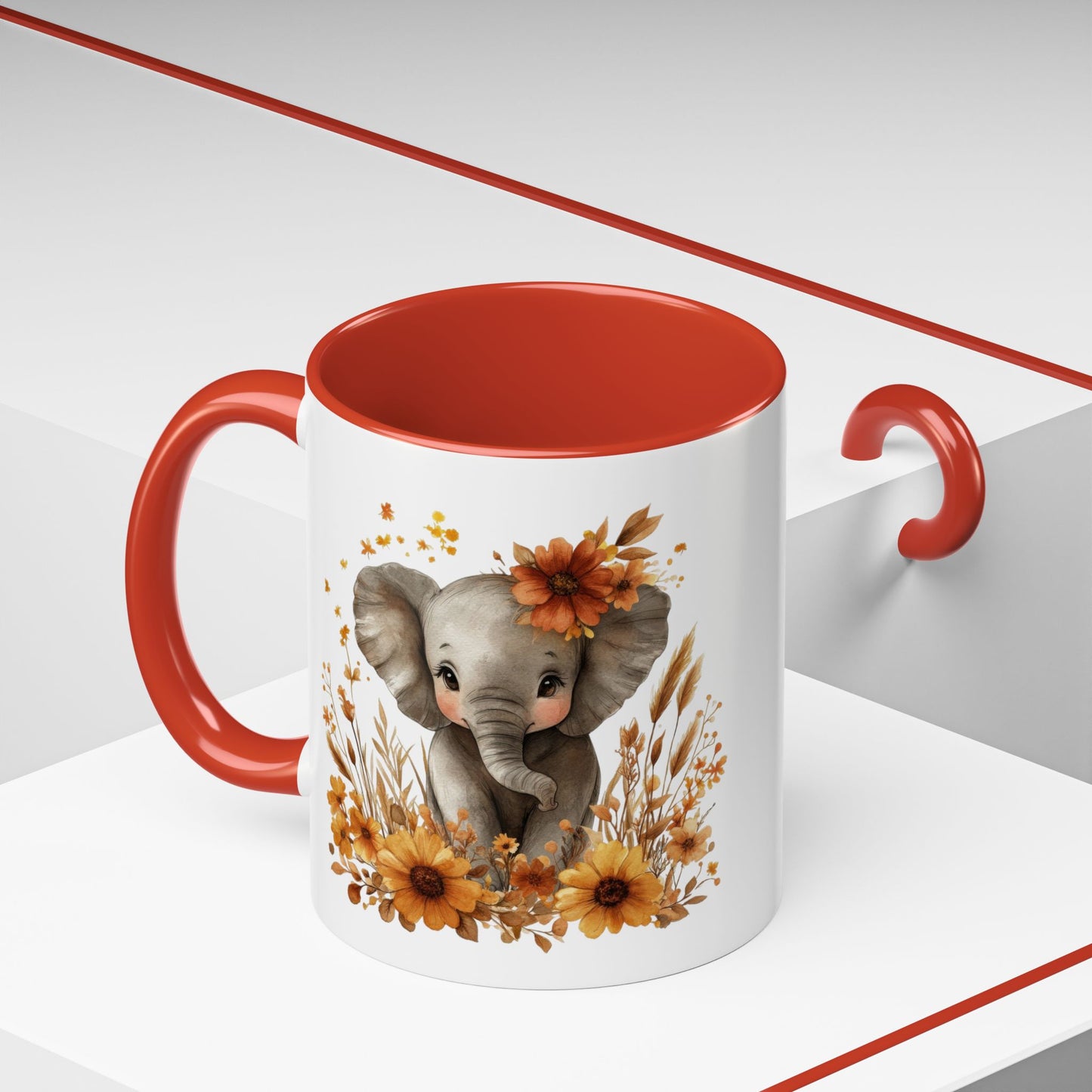 Adorable Elephant Floral Coffee Mug, Cute Animal Mug, Coffee Lover Gift, Kids Mug, Baby Shower Decor