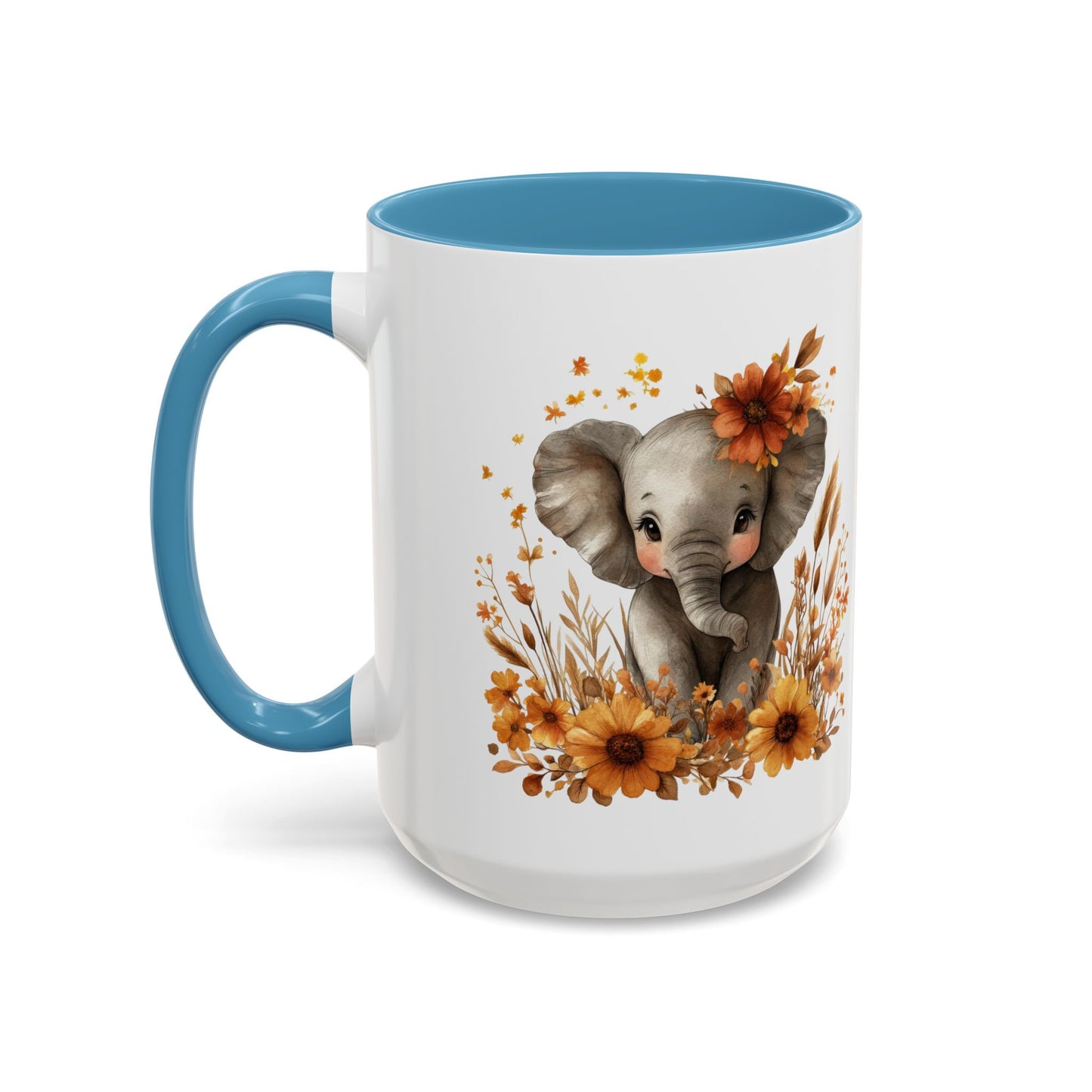 Adorable Elephant Floral Coffee Mug, Cute Animal Mug, Coffee Lover Gift, Kids Mug, Baby Shower Decor