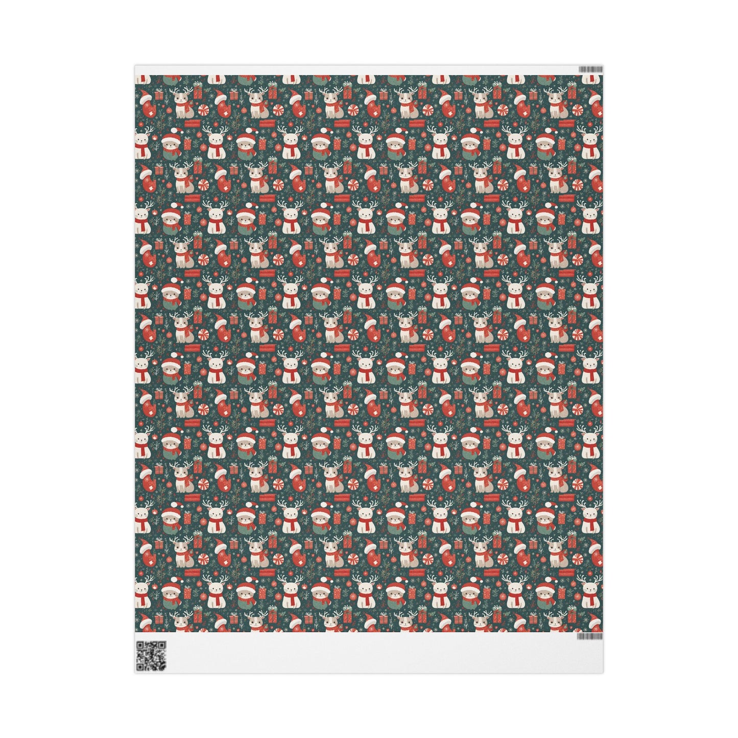 Christmas Wrapping Paper Roll — Cute Santa & Reindeer Pattern, Holiday Gift Wrap
