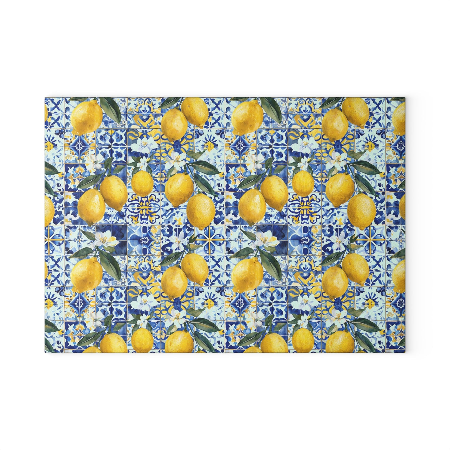 Lemon Tile Glass Cutting Board – Mediterranean Citrus Kitchen Decor