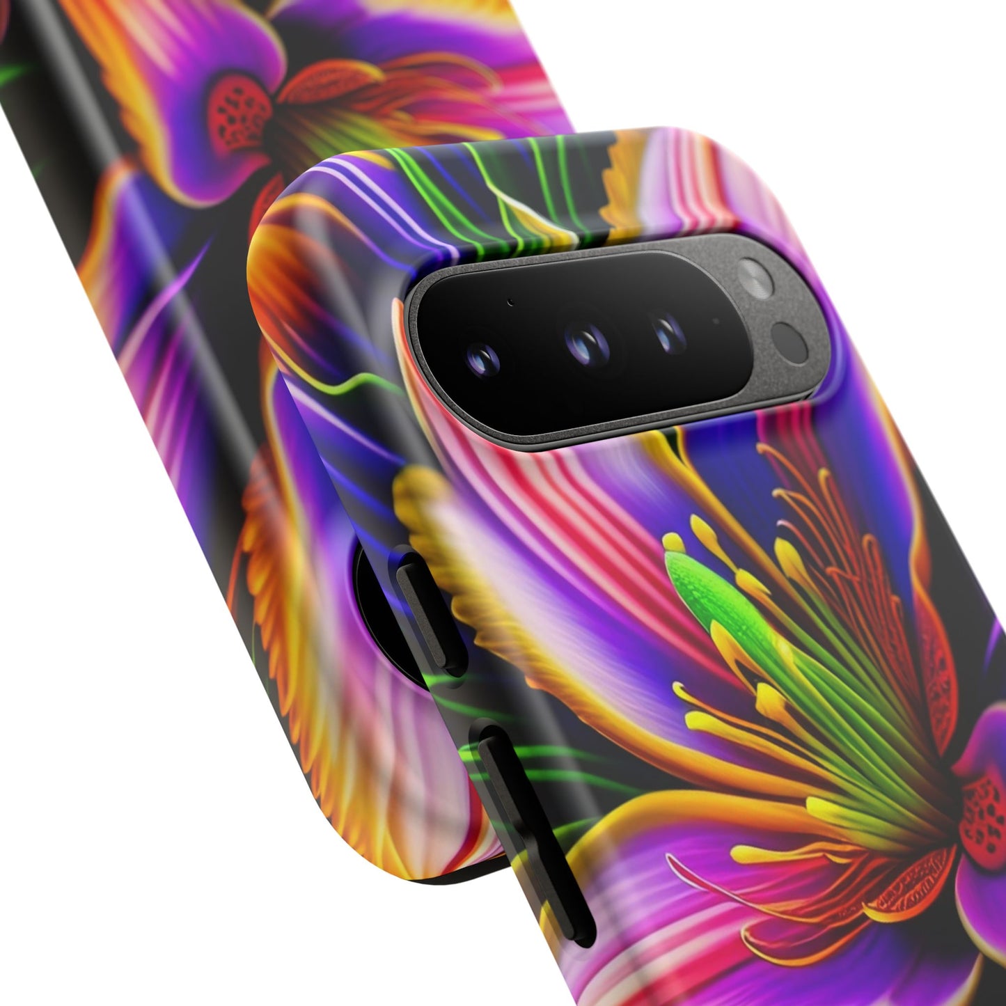 Floral Neon Tough Phone Case — Vivid Purple & Orange Lily Protective Cover
