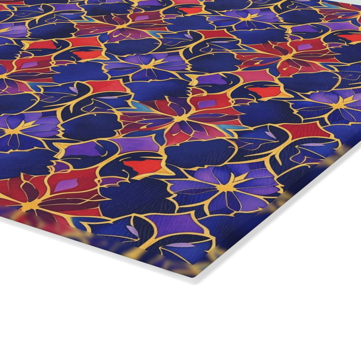 Glass Cutting Board — Vibrant Floral Tile Pattern Decorative Kitchen Board