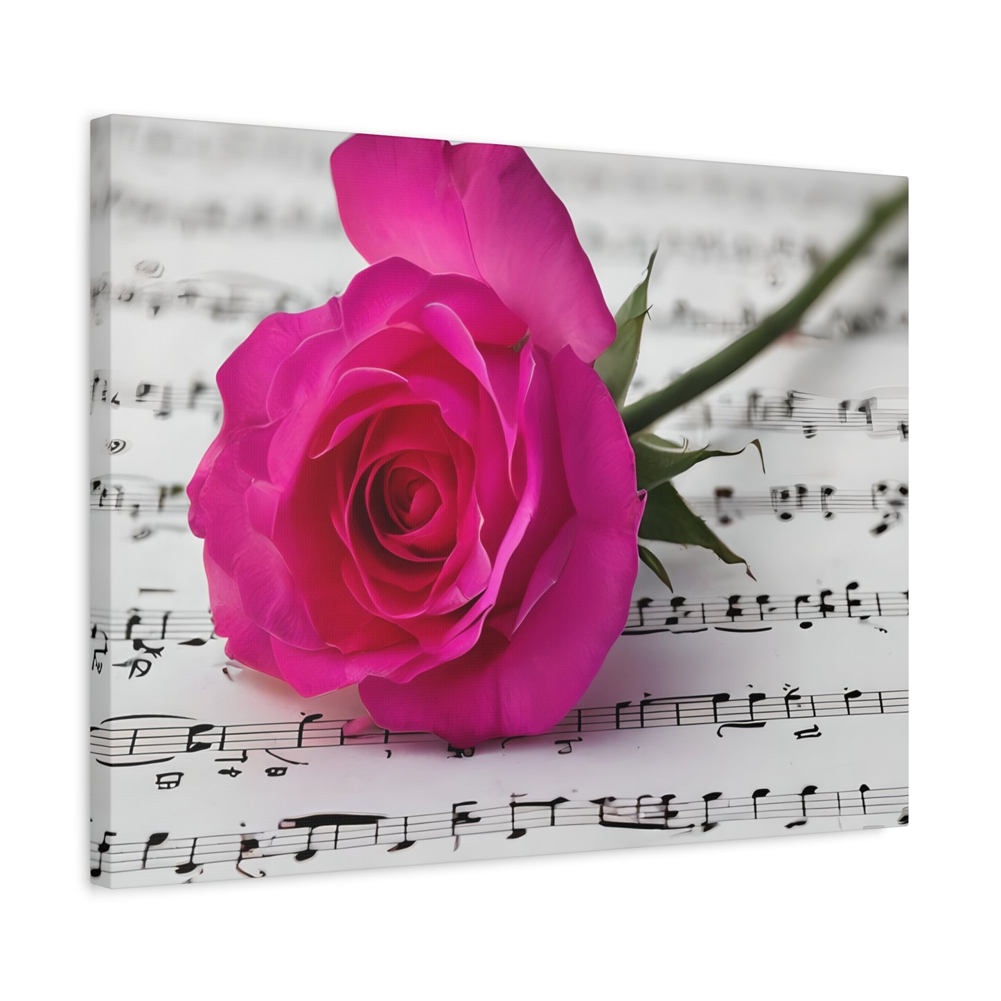 Stretched Canvas Art Print, Classic Rose on Sheet Music, Floral Wall Decor, Home Decoration, Gift for Music Lovers